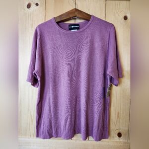 Sag Harbor Purplish Mauve Knit Short Sleeve Open Knit Hem Crew Neck Sweater NWT